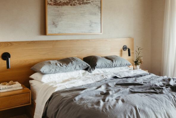 Calming, minimalist bedroom.