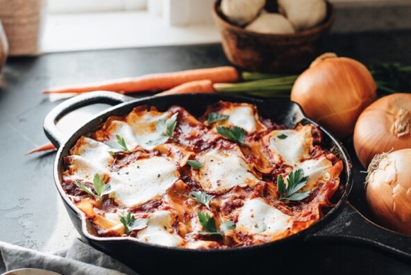 easy skillet lasagna with eggplant-one pot dinner-barilla