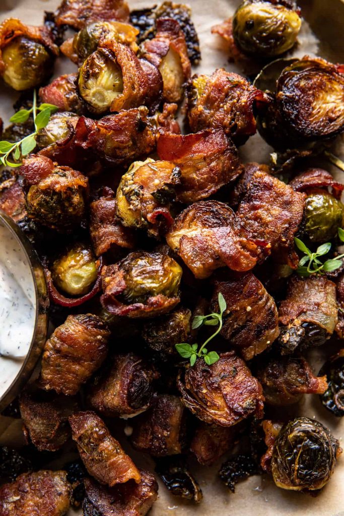 Crispy Bacon Wrapped Parmesan Brussels Sprouts - easy party appetizers