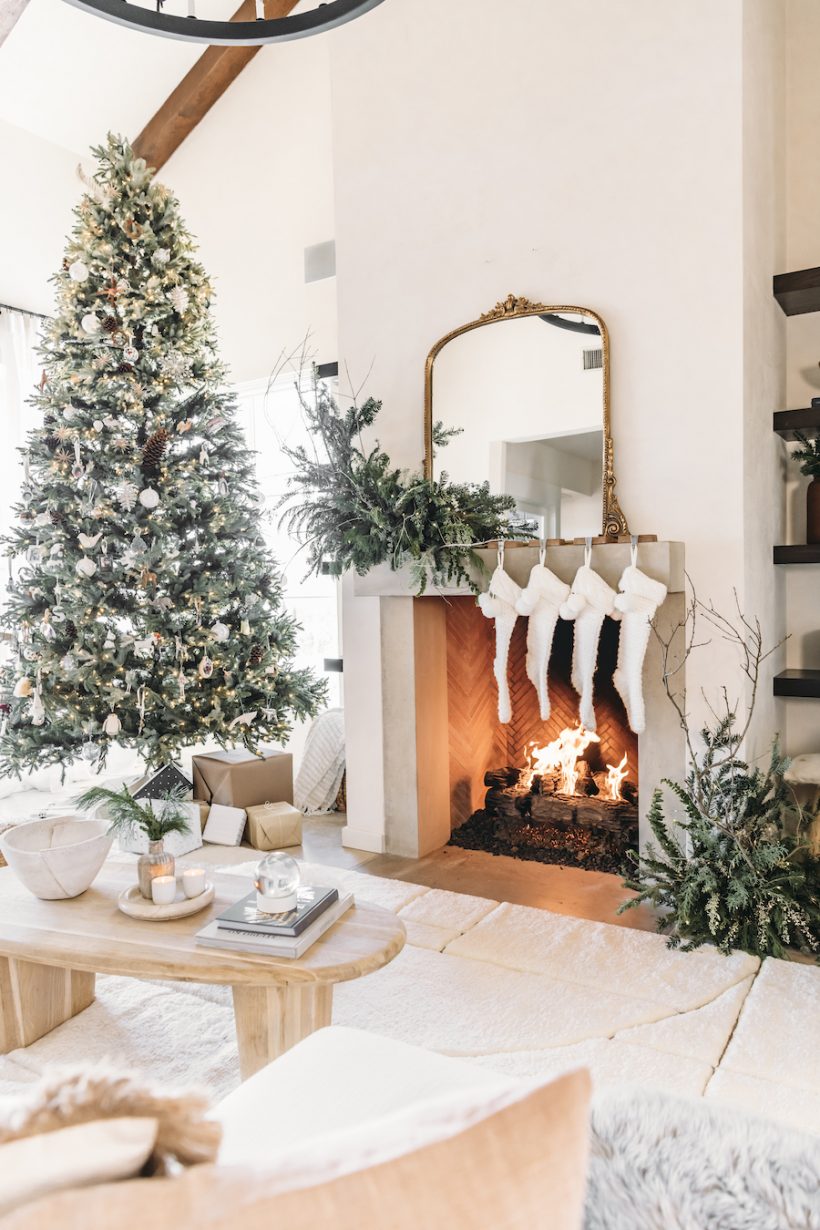 modern cozy christmas by the fire, camille styles living room