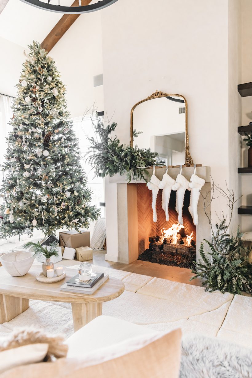 Modern cozy Christmas by the fire, camille style living room