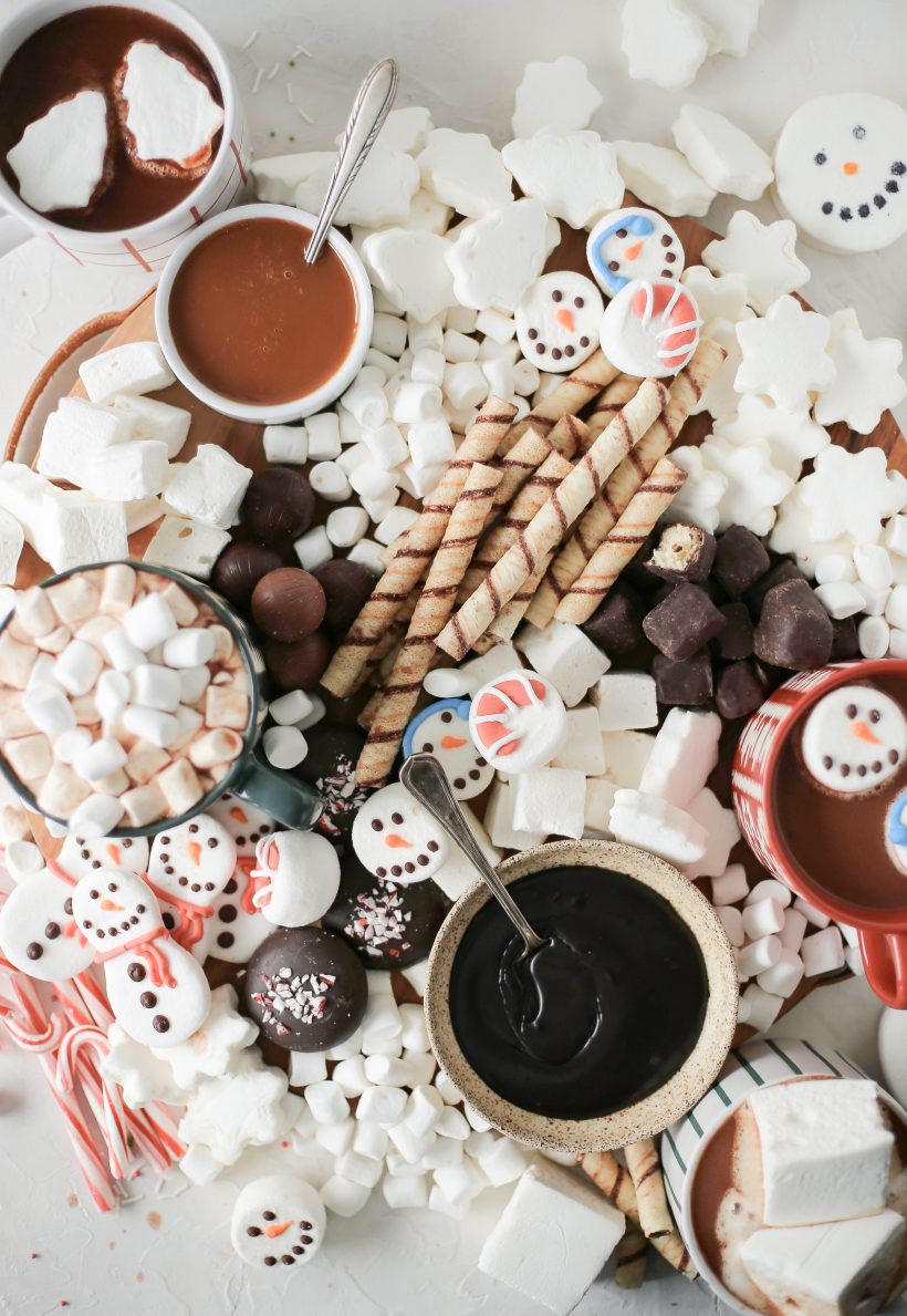 Hot chocolate board for easy holiday dessert collection