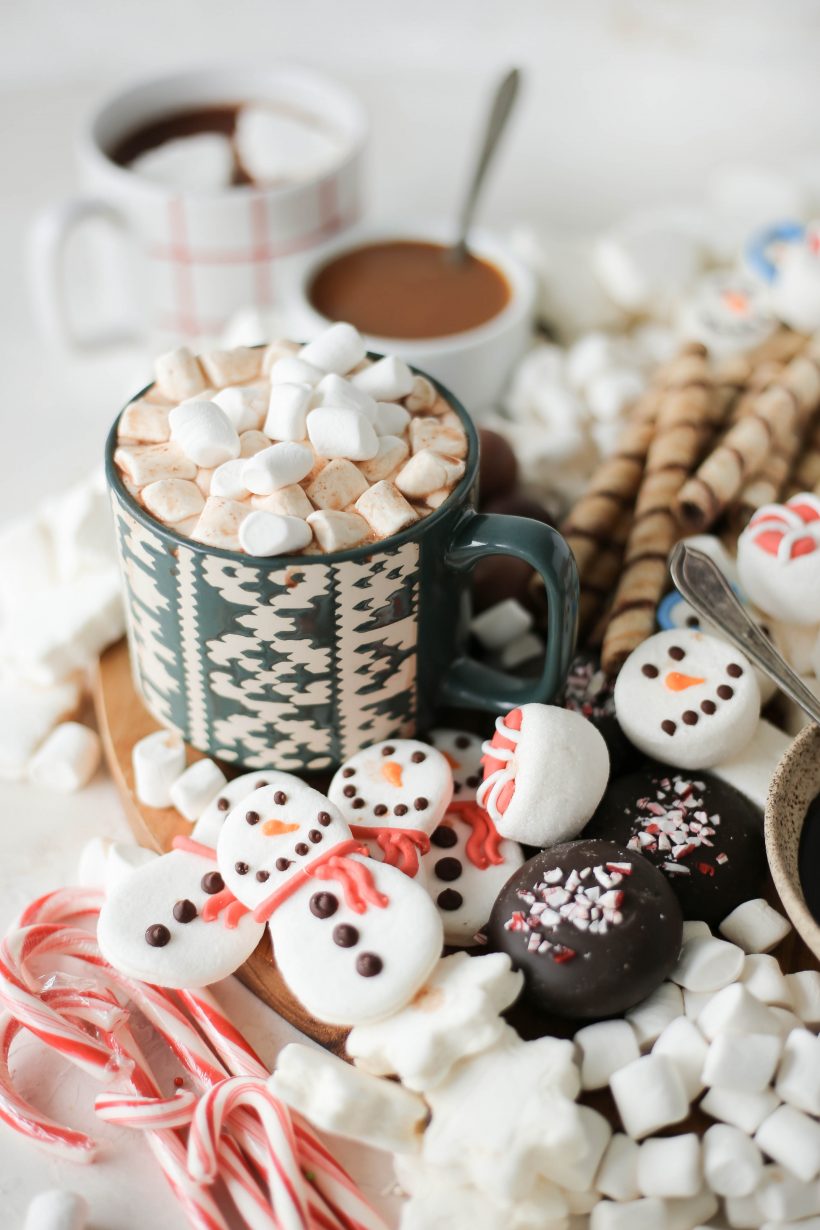 Hot chocolate board for easy holiday dessert collection