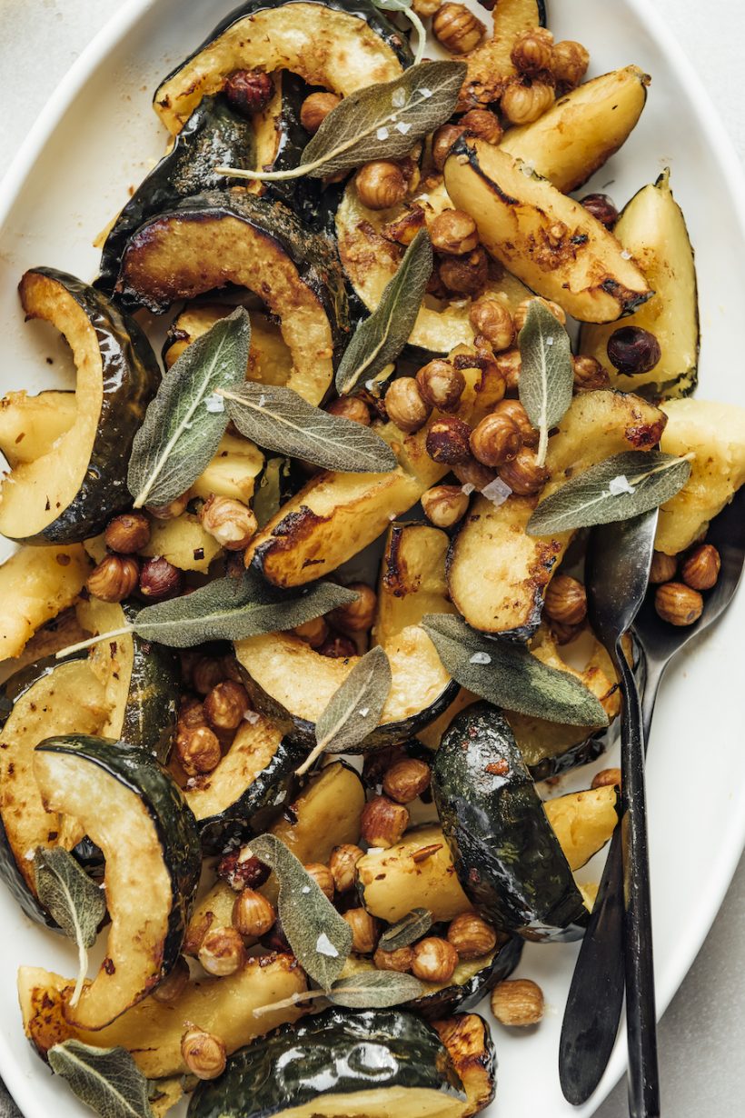 Roasted Acorn Squash with Brown Butter and Hazelnuts & Fried Sage, produced by Half Baked Harvest-Holiday side dish
