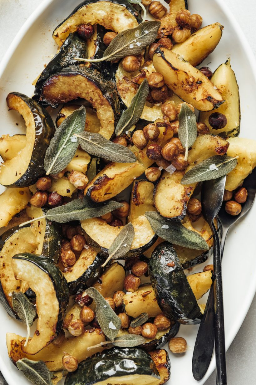 Roasted acorn squash with brown butter and hazelnuts and fried sage, courtesy of Half Baked Harvest, the best vegetable supplement for the holiday dinner.