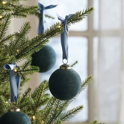 Flocked Bauble Ornaments Set of 12v