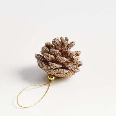 Gold-Beaded Glitter Pinecone Christmas Tree Ornament, Set of 12