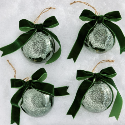 Mercury Glass Ball Ornaments with Bows - Set of 4