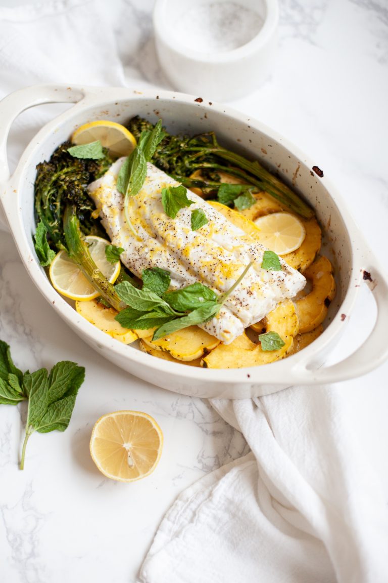 Slow Roasted Cod with Broccolini, Winter Squash, And Mint
