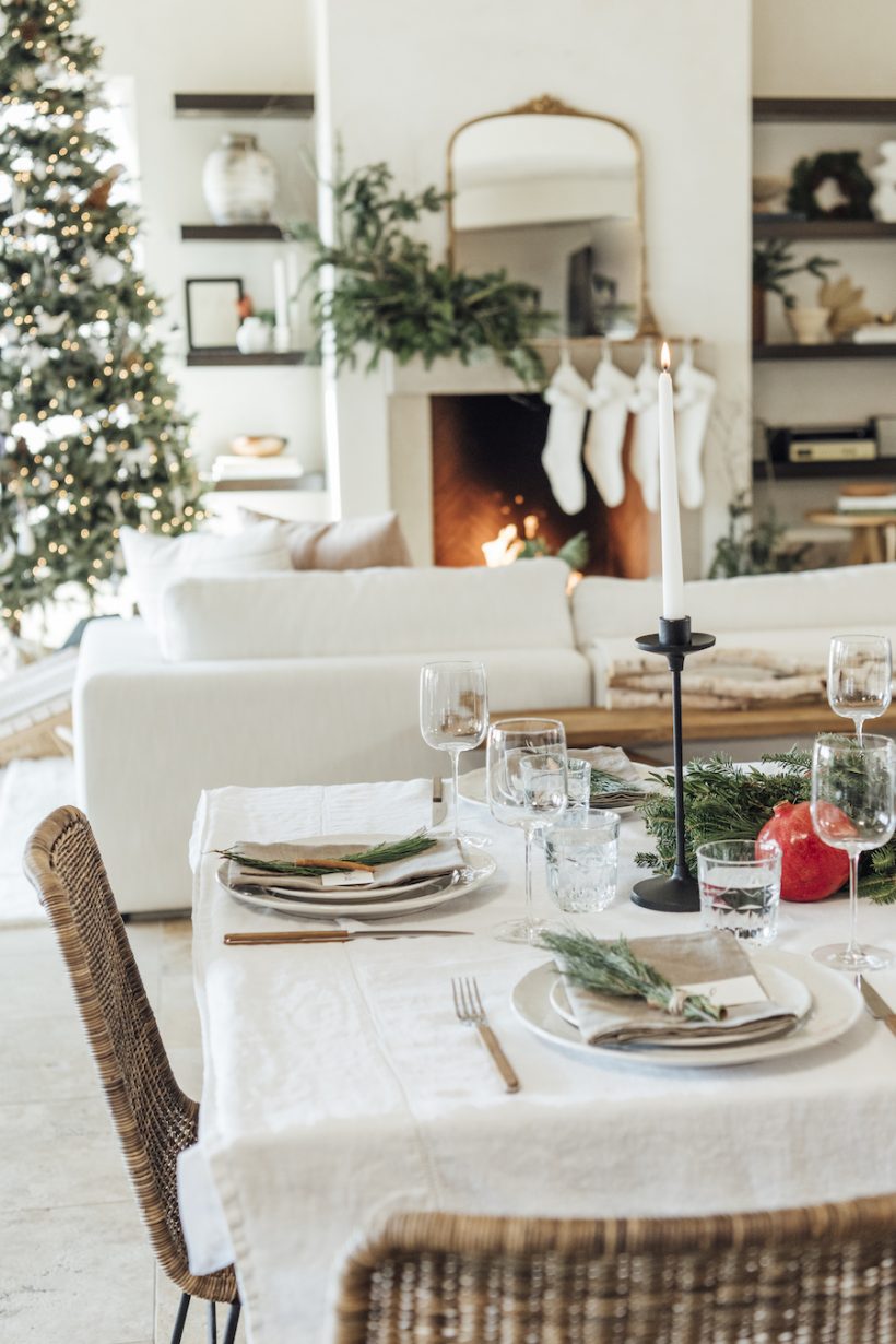 Holiday dinner party with Half Baked Harvest x Camille Styles, holiday tabletop with evergreen