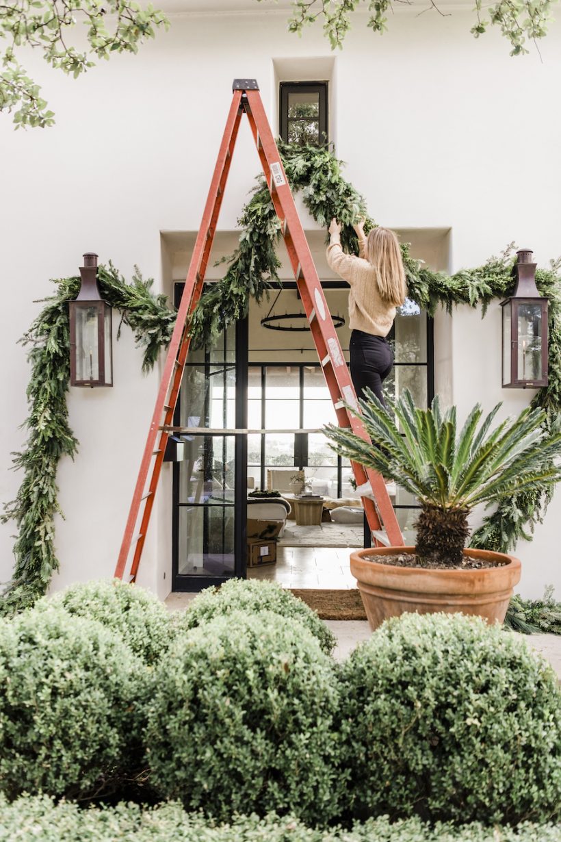 evergreen holiday wreath and garlands, best holiday decor front porch 2021