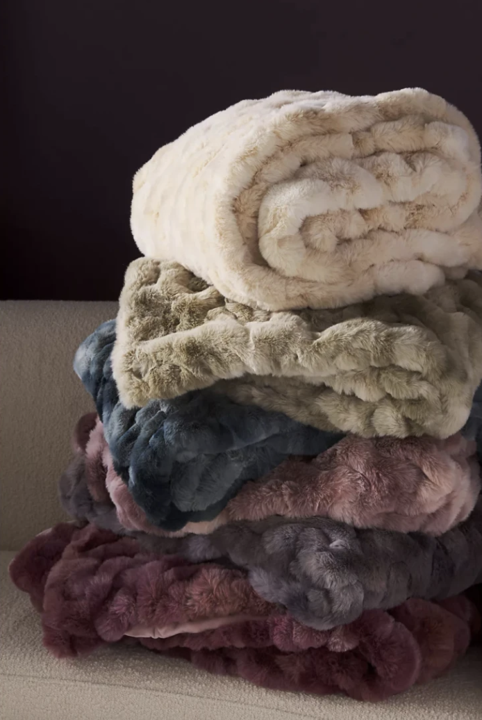 Anthropologie Luxe Dyed Faux Fur Throw Blanket
