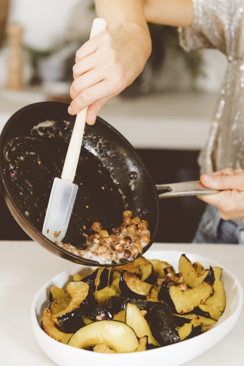 Roasted acorn pumpkin with brown butter and half-baked hazelnuts