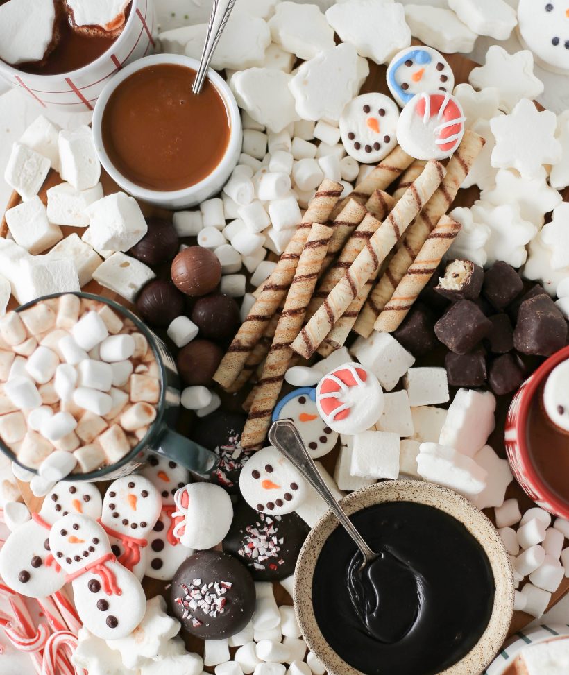 Hot chocolate board for easy holiday dessert collection