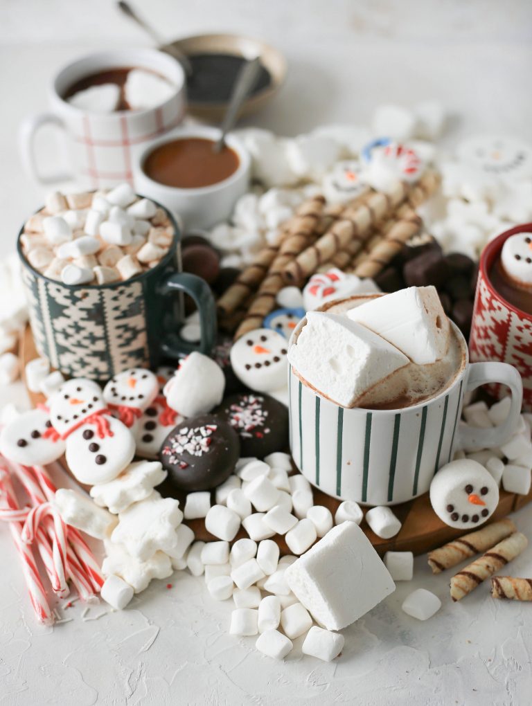 Hot chocolate board for easy holiday dessert collection