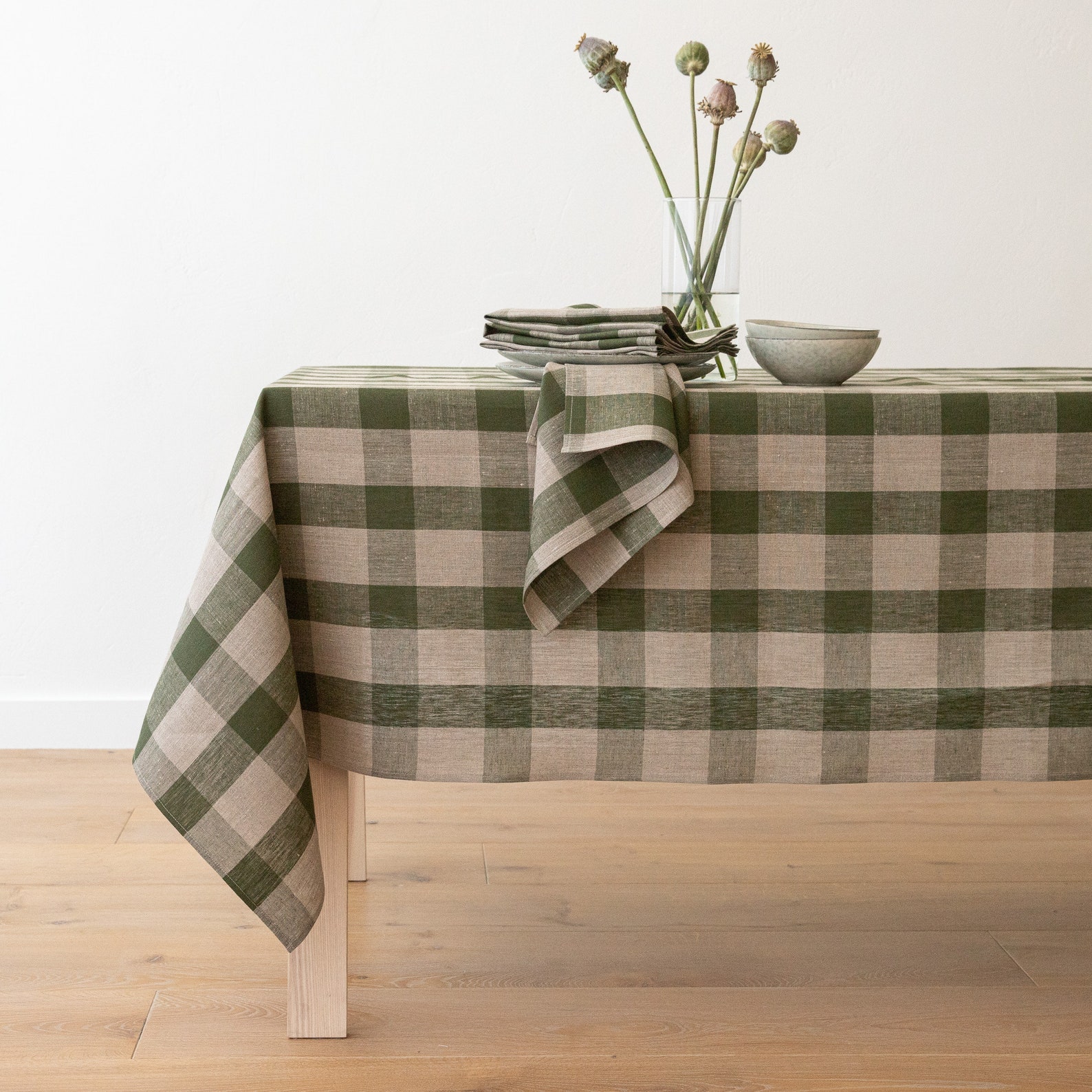 Linen Me Store Large Check Washed Linen Tablecloth