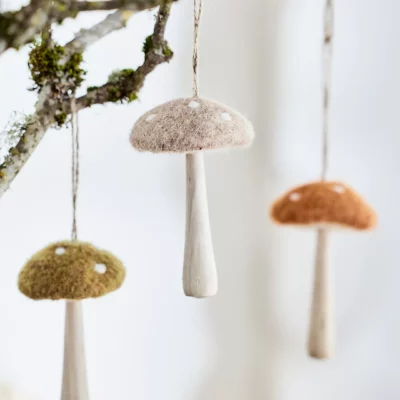 Long Stem Mushroom Felt Ornament