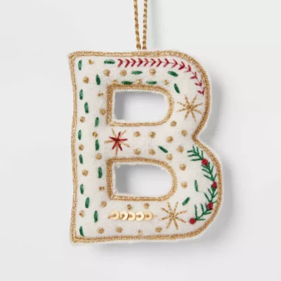 Embroidered Fabric Monogram Letter Christmas Tree Ornament