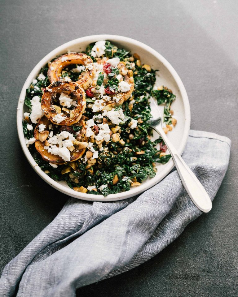 Delicata Squash Salad with Marinated Pistachios and Lentils