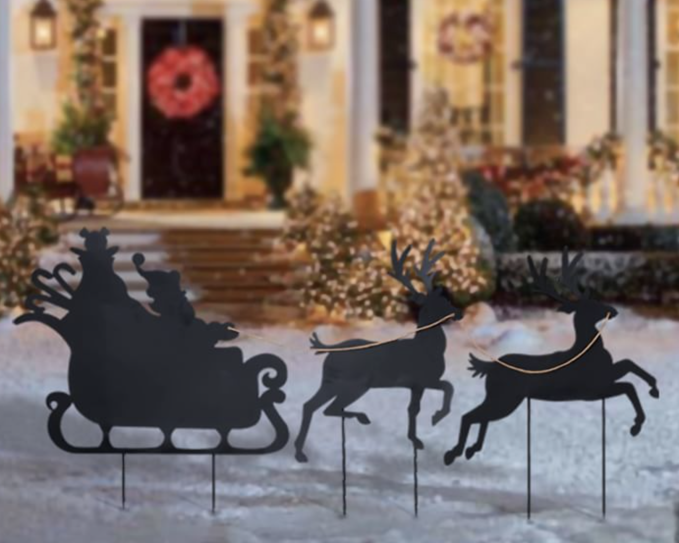 Pottery Barn Metal Santa Riding Sleigh And Reindeer Outdoor Yard Stake