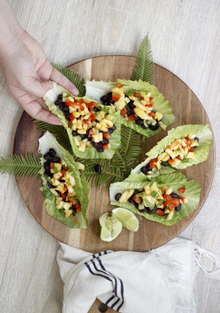 Black beans and pineapple with salad dressing