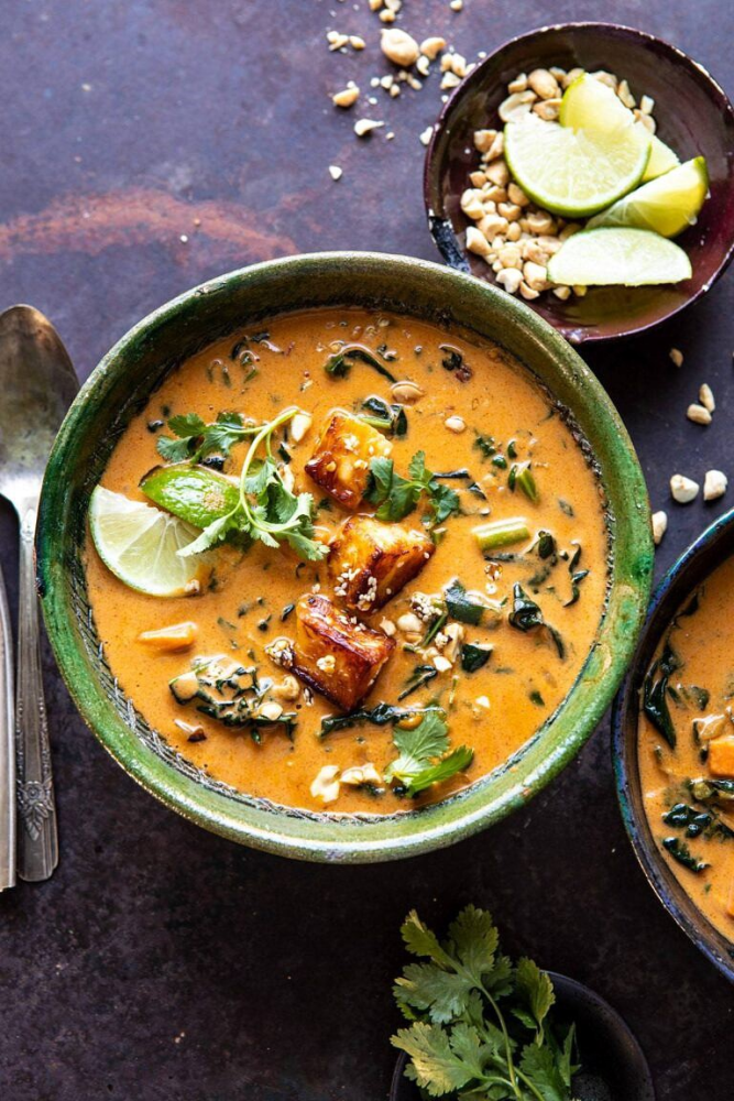 Spicy Peanut Soup With Sesame Halloumi from Half-Baked Harvest