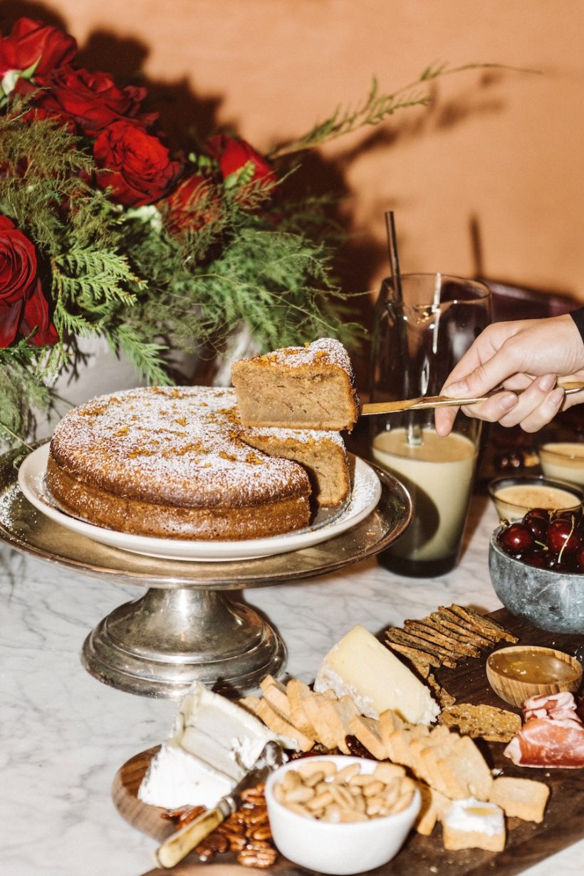 olive oil cake and cheese plate in holiday cocktail party, buffet, elles shop in austin