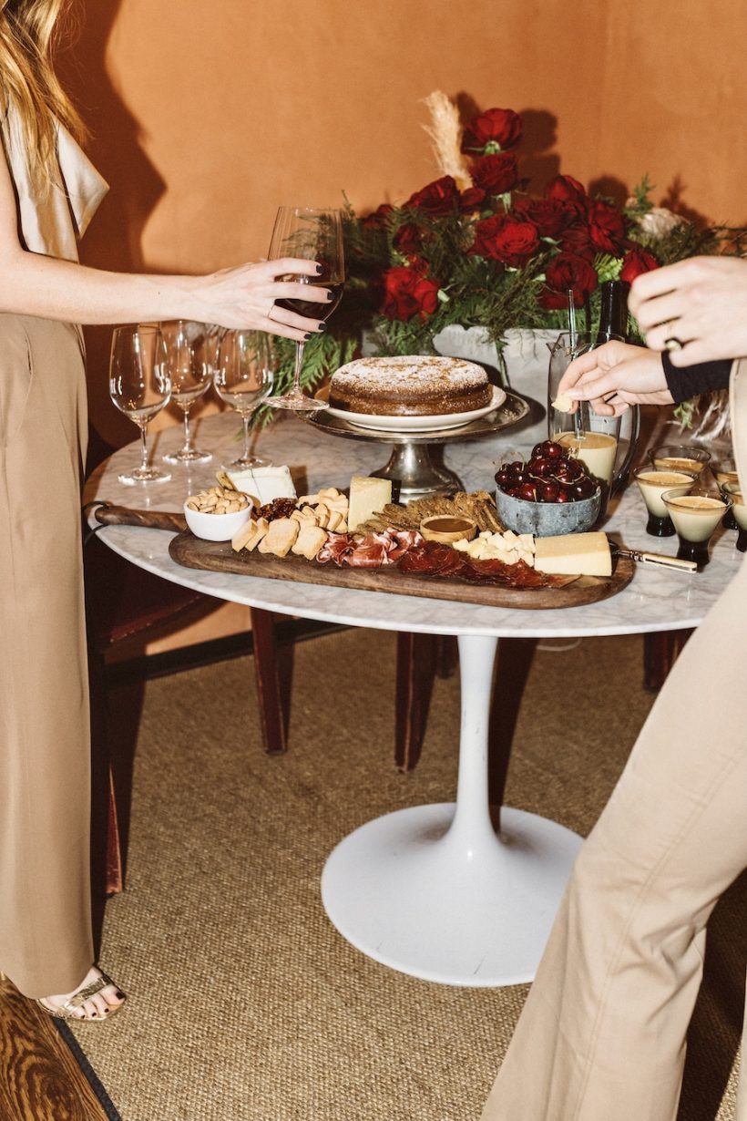 olive oil cake and cheese plate in holiday cocktail party, buffet, elles shop in austin