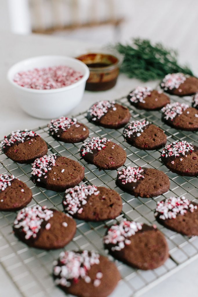 Peppermint Hot Chocolate Shortbread Cookies - easy baked goods for christmas gifts