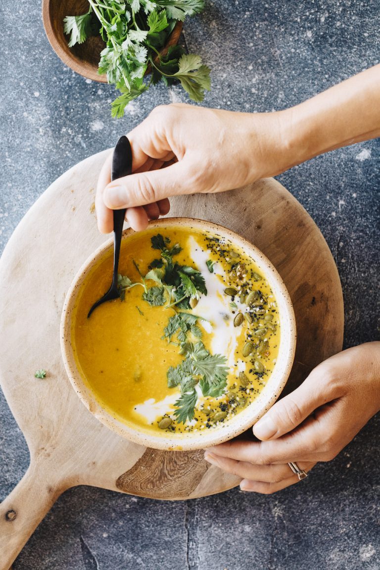 Vegetarian Hazelnut Butter Pumpkin Soup with Ginger & Coconut Milk