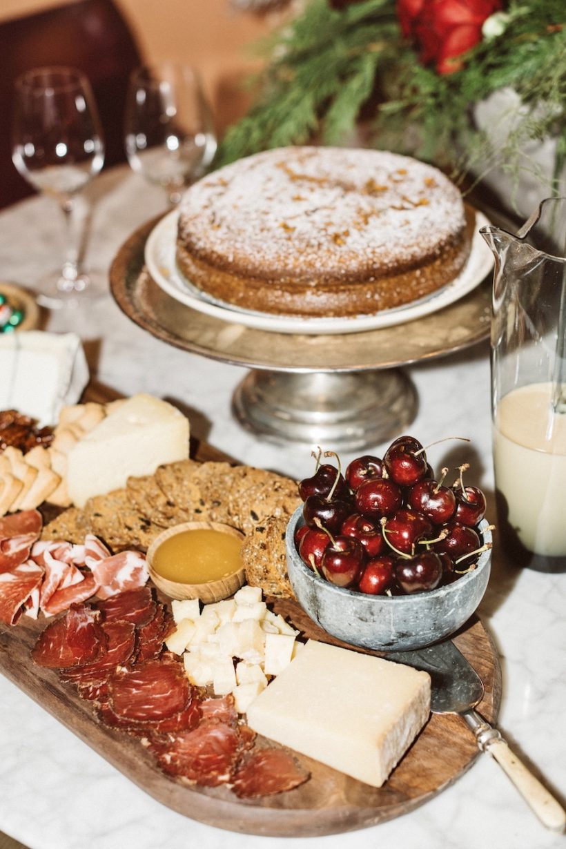 olive oil cake and cheese plate in holiday cocktail party, buffet, elles shop in austin