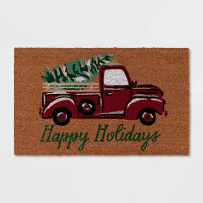 christmas red truck doormat_outdoor christmas decorations ideas