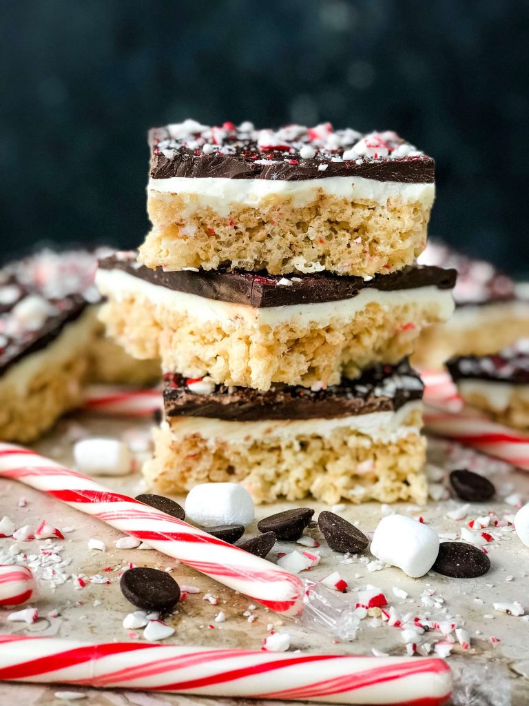 Peppermint Bark Rice Krispie Treats from Three Olives Branch