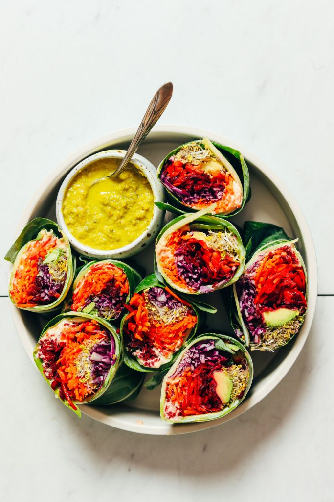 Vibrant Collard Green Wraps With Green Curry Tahini Sauce_easy wrap recipes