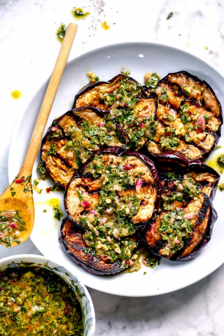 Grilled Eggplant With Chimichurri Sauce_easy vegan grilling recipes