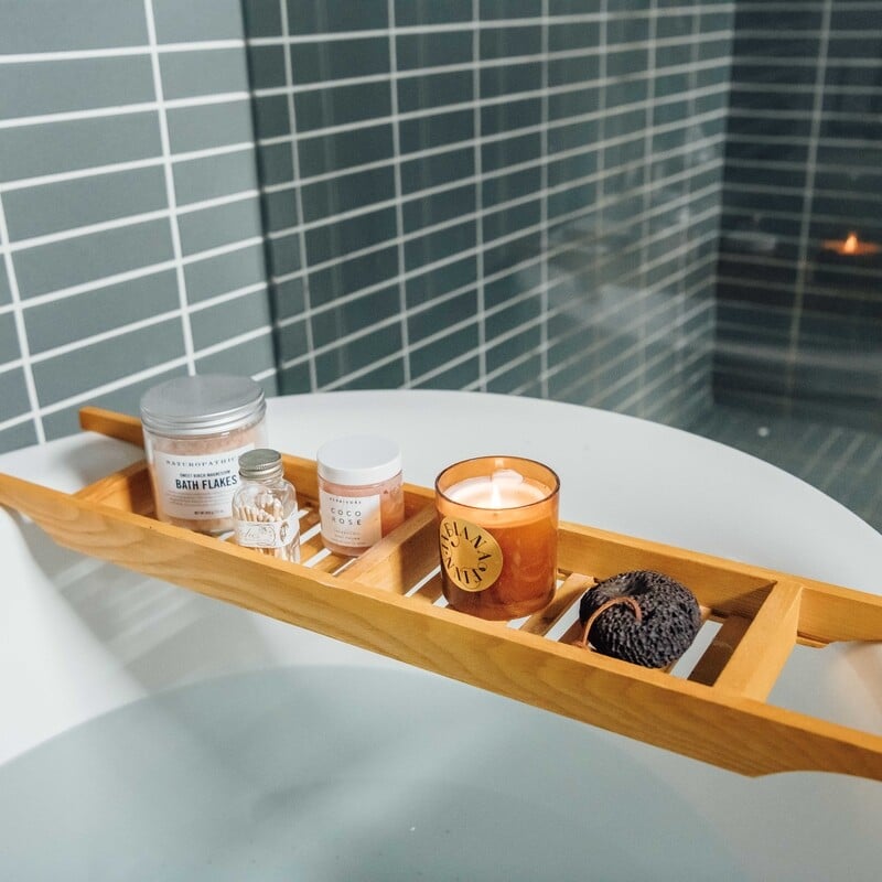 bath tray with products