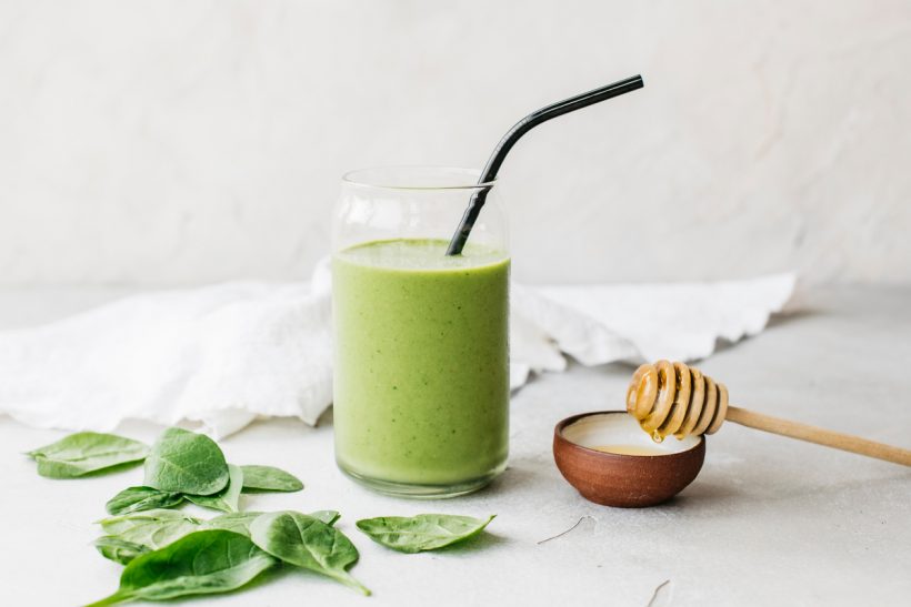 healthy green smoothie, green almond butter smoothie, camille styles