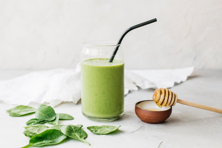 healthy green smoothie, almond butter green smoothie, camille styles