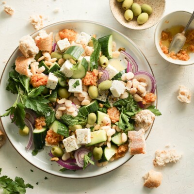 this white bean and feta salad is made special with a honey charred lemon dressing