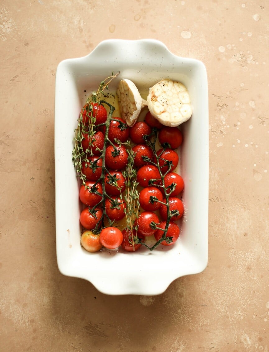 creamy polenta with parmesan and garlic, served with roasted vegetables