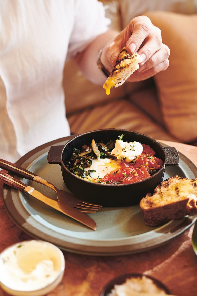 Baked green eggs with roast tomato and chilli salsa egg recipes for dinner