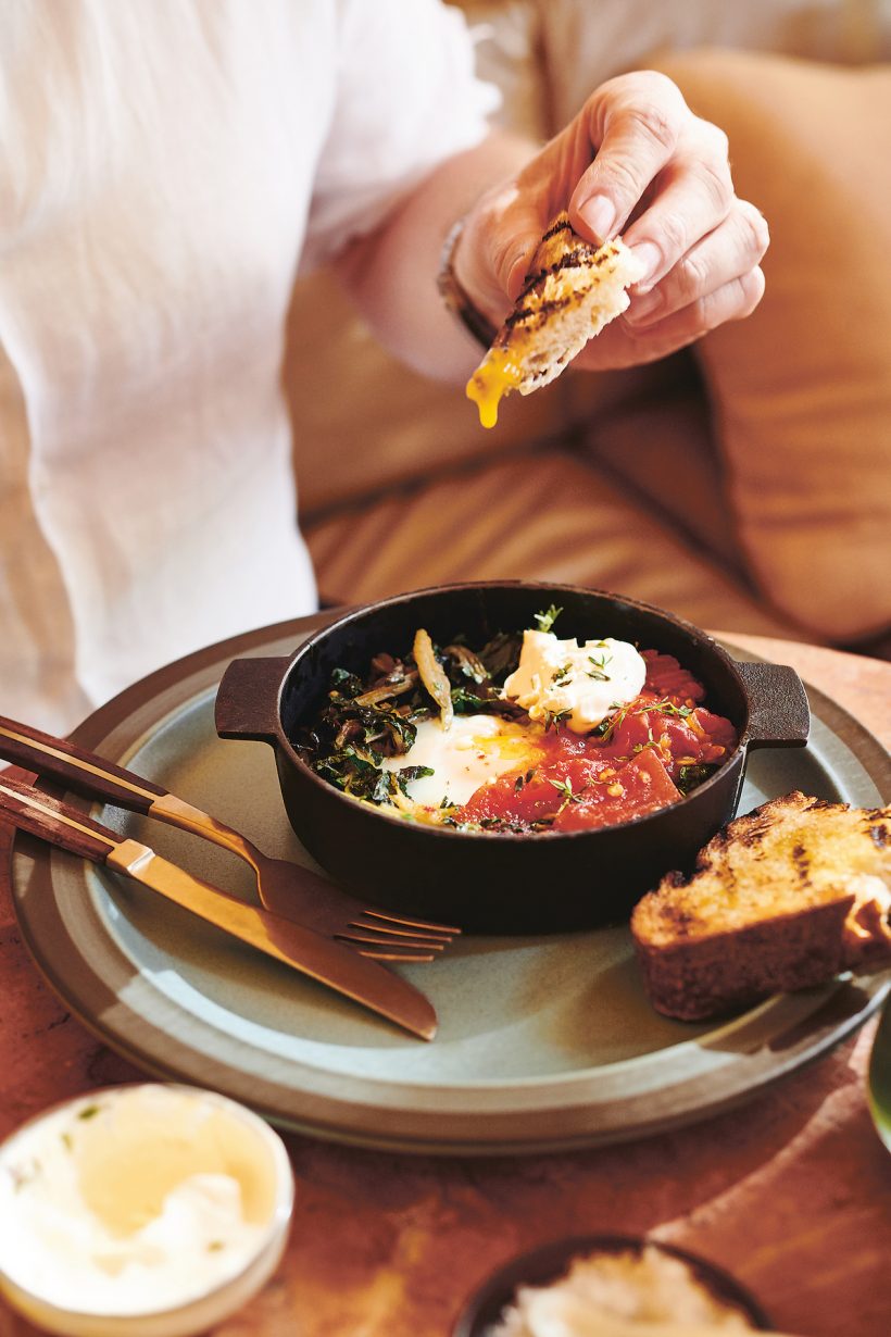 Bill Granger's Baked Green Eggs With Roast Tomato & Chili Salsa
