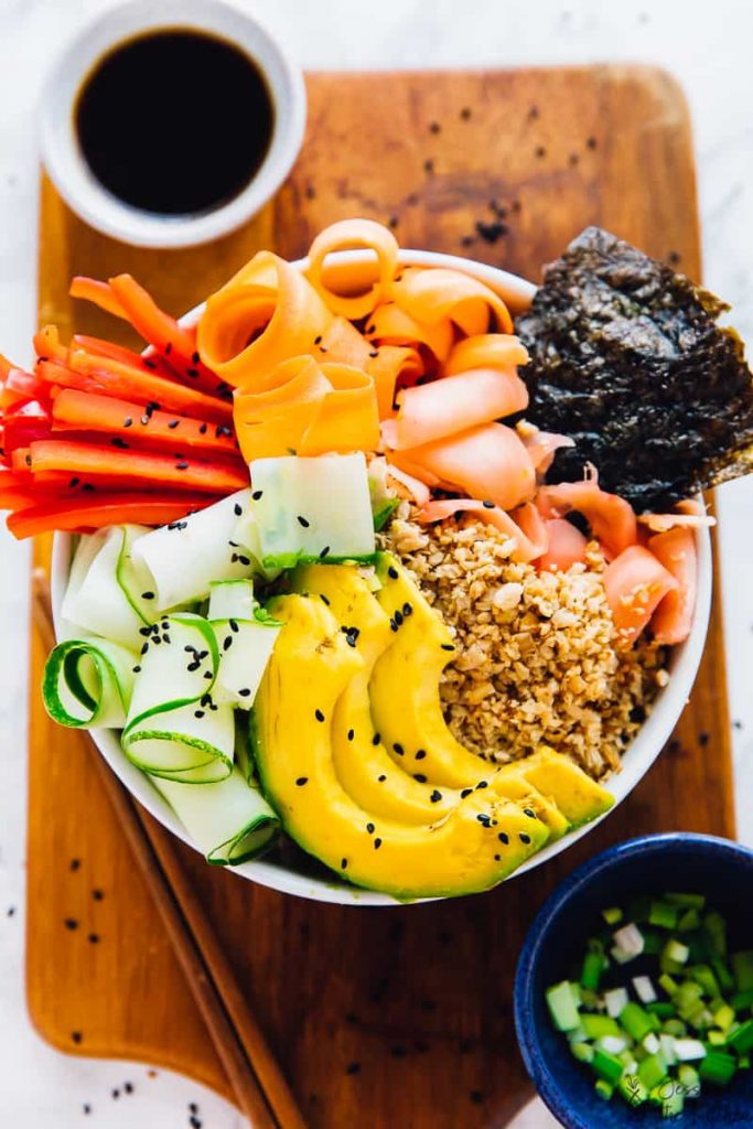 Vegan Sushi Rice Bowl With Sesame Soy Dressing