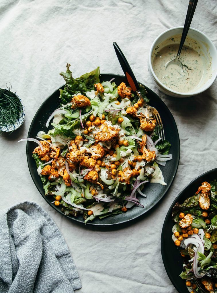 Buffalo Cauliflower Salad With Tahini Ranch_salad ideas for lunch