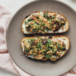 mushroom toast with arugula and lemon--healthy plant-based breakfast recipe ideas