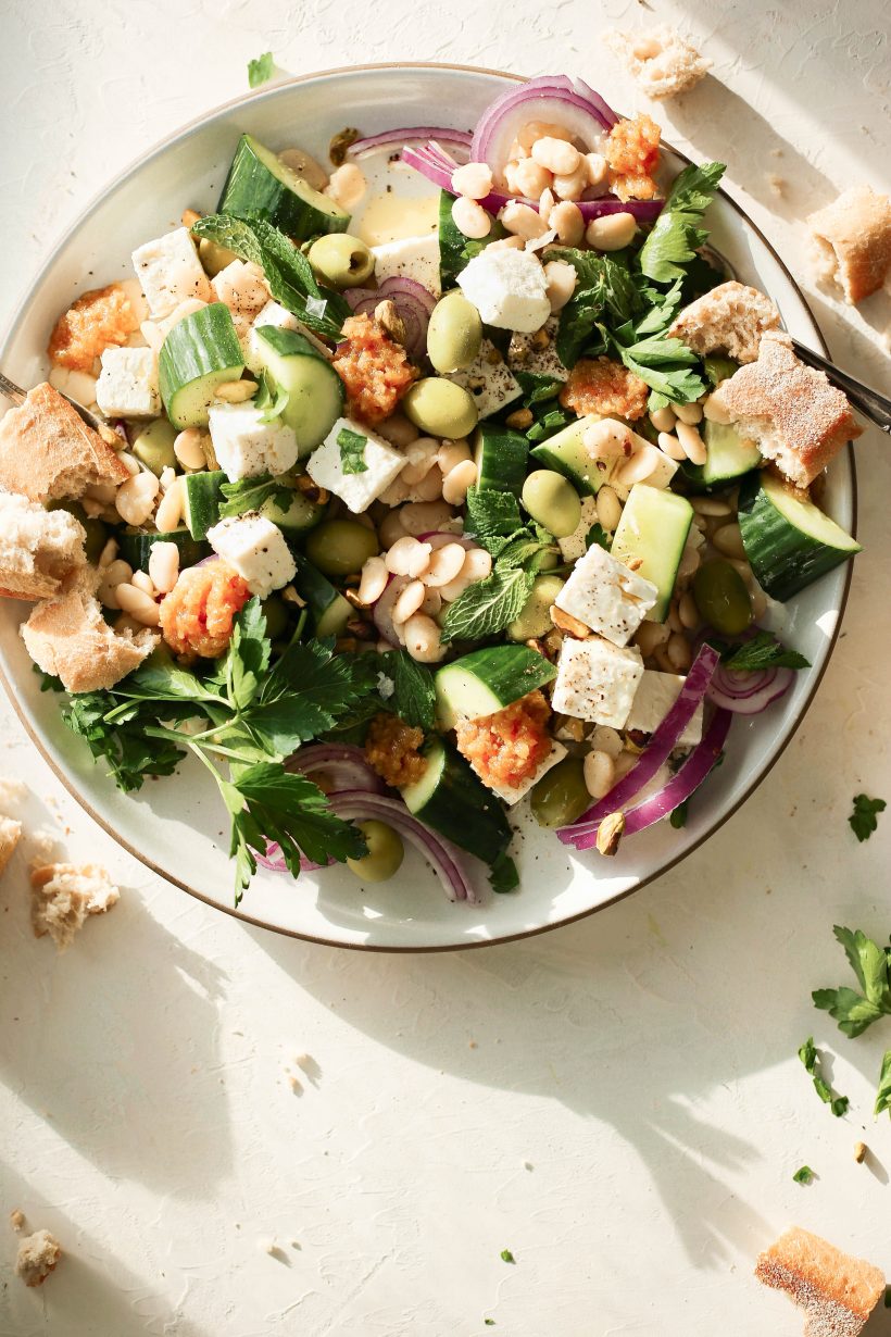 this white bean and feta salad is made special with a honey charred lemon dressing