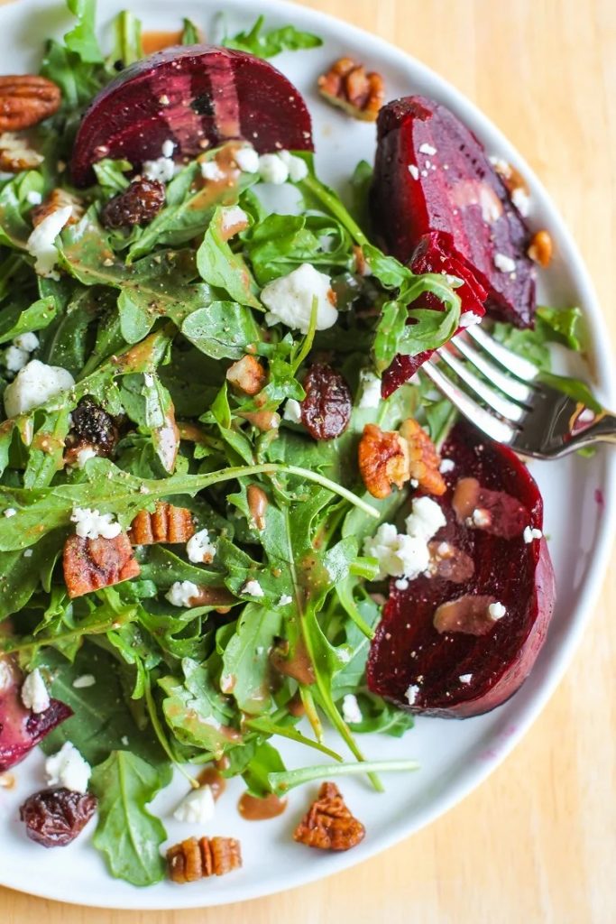 Roasted Beet Salad With Goat Cheese and Maple Balsamic Vinaigrette_salad ideas for lunch