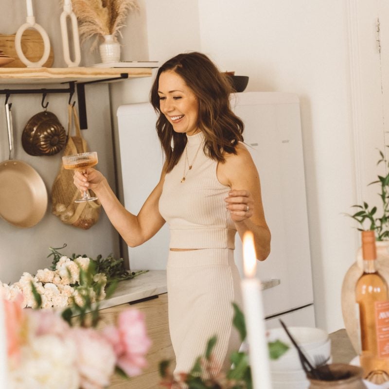 Valentine's Brunch, Pink Rosé Champagne, and Flowers Peonies, pink outfit
