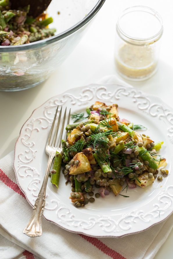 Roasted Potato and Asparagus Lentil Salad With Tangy Mustard-Lemon Dressing_easy vegetable sides