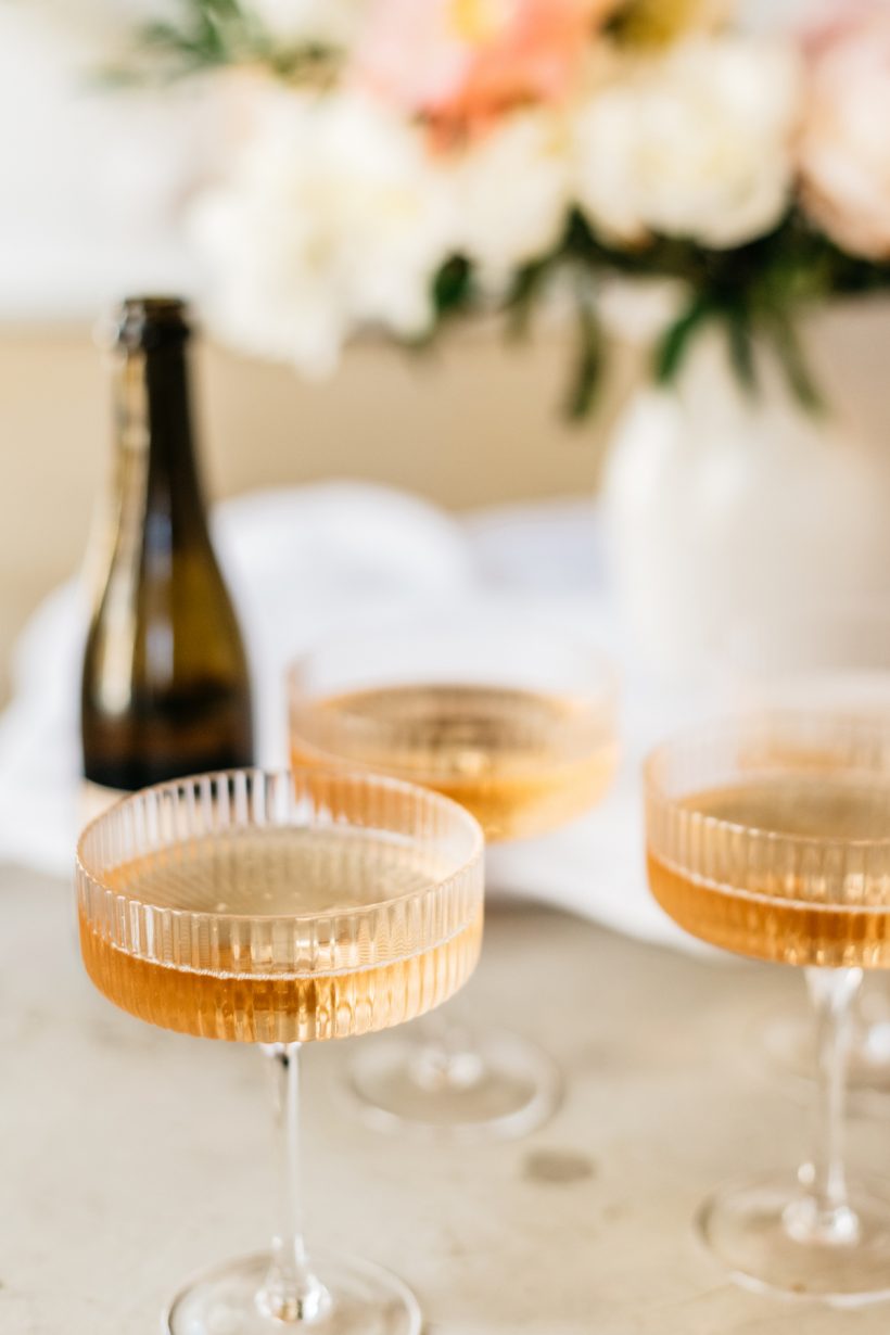 Valentine's Brunch, Pink Rosé Champagne, and Flowers Peonies